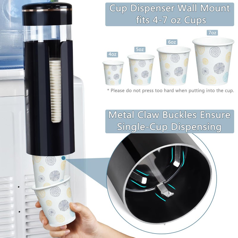MYITYARD Cup Dispenser  Wall Mount Water Cooler Cup Dispenser fits 4-7 oz Disposable Paper and Plastic Cups  Pull Type Cup Holder for Bathroom  Office  Break Room  Gym  Black - Image 2
